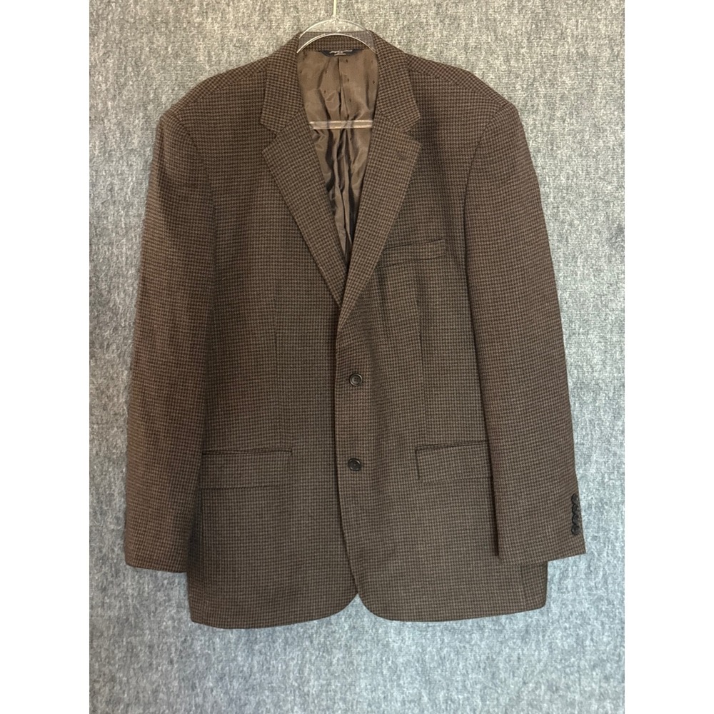 Joseph &‎ Feiss Gold Mens Brown Houndstooth Two Button Blazer Jacket Sport Coat